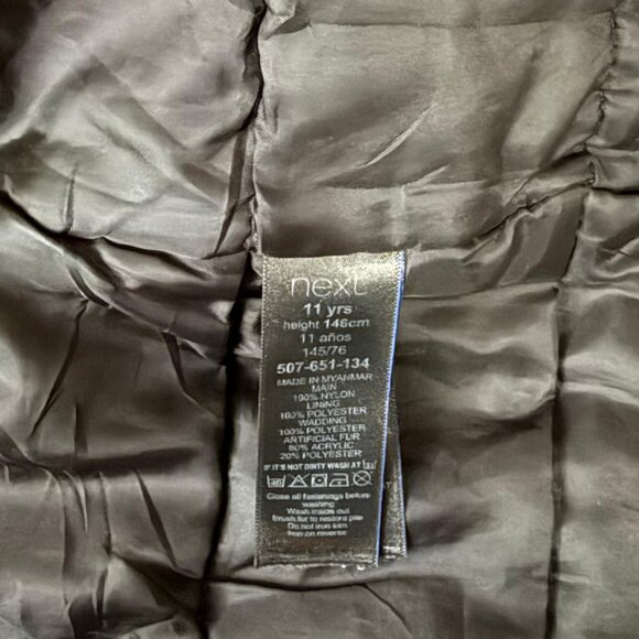 NEXT Kids Winter Parka Coat – Navy Hooded Jacket with Faux Fur Trim - Picture 3 of 5